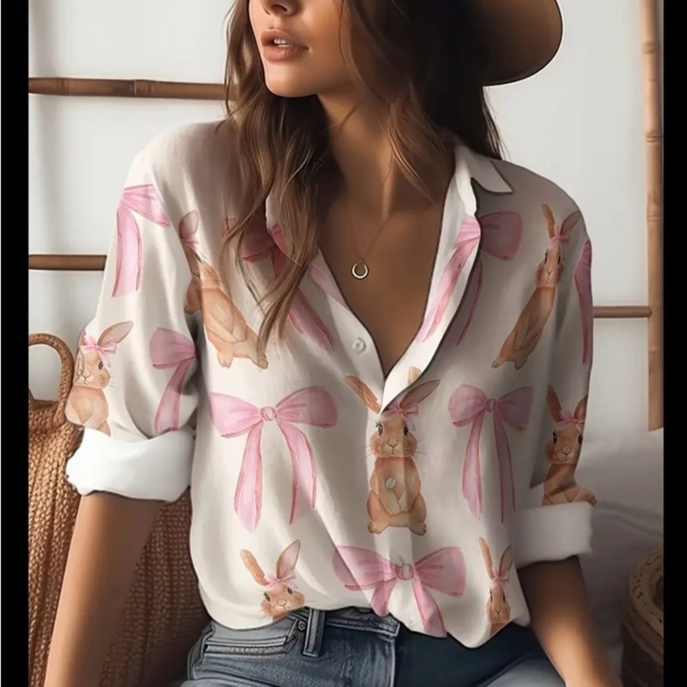 Pink Bunny Print Women's Blouse